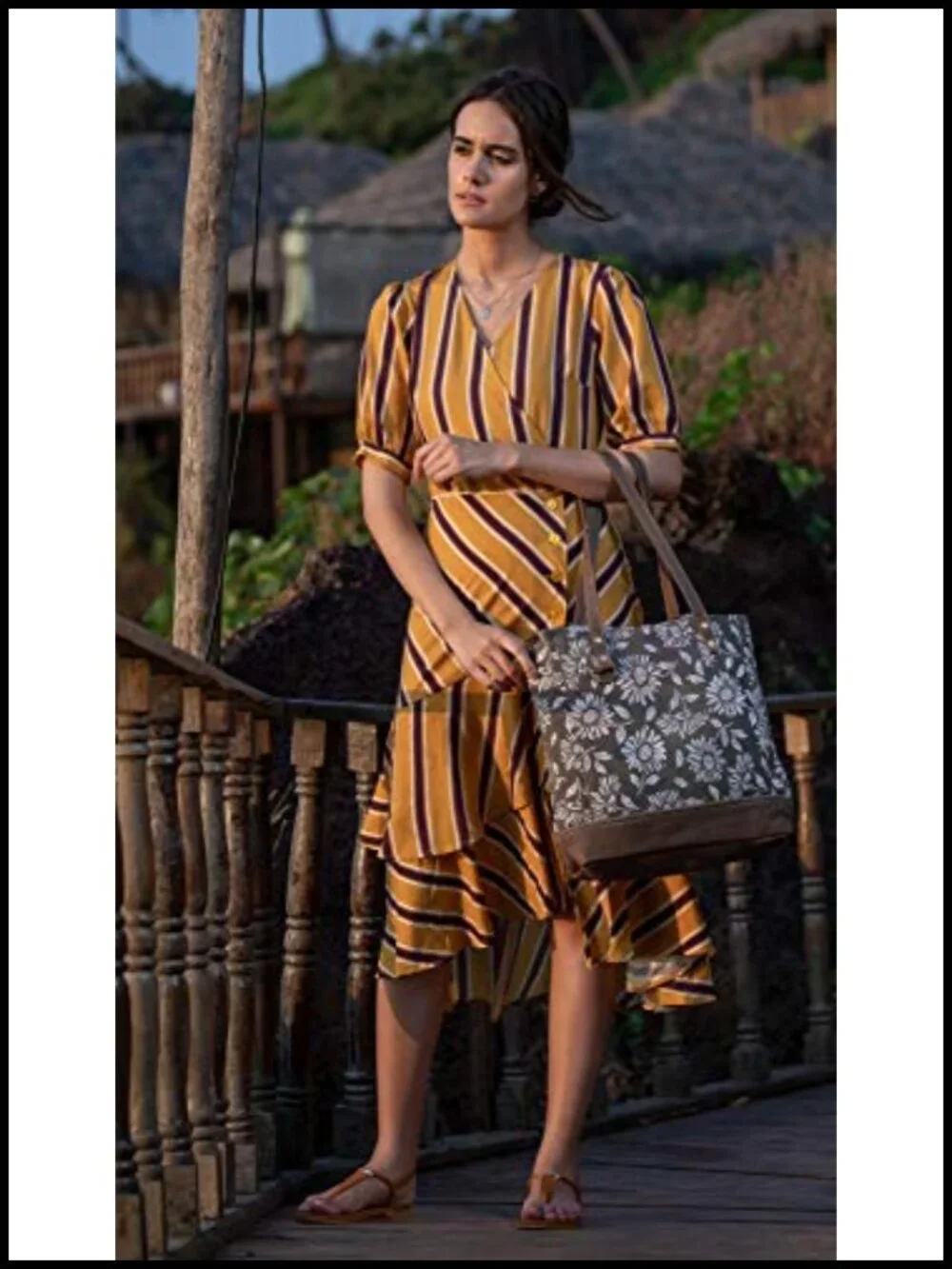 Genuine Leather and Canvas Floral Tote Bag with Sunflower Print, Handcrafted